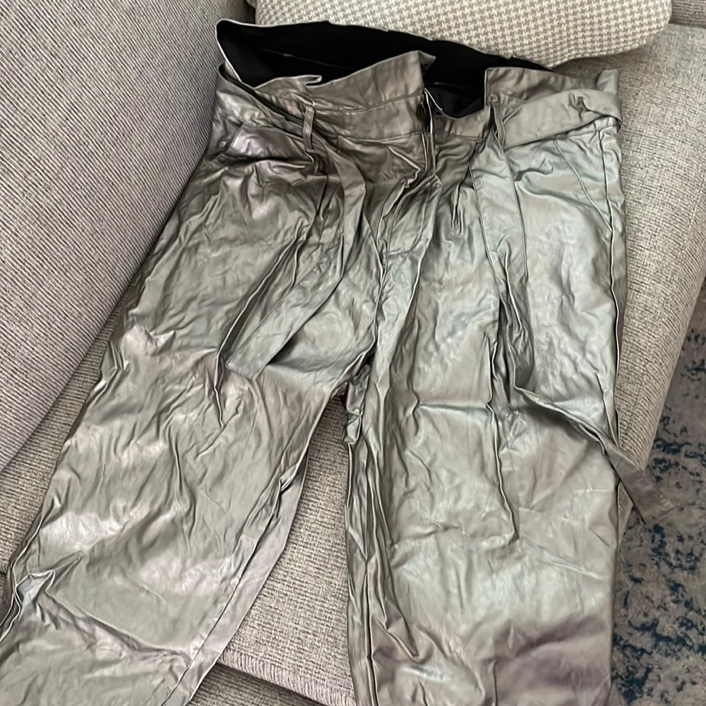 Who What Wear paper bag silver metallic pants
